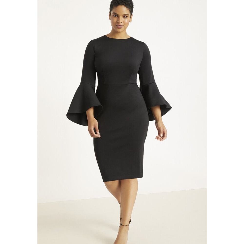 Eloquii Dress 14 Scuba Crepe Flare Slv Wedding Guest Feminine Elegant Statement